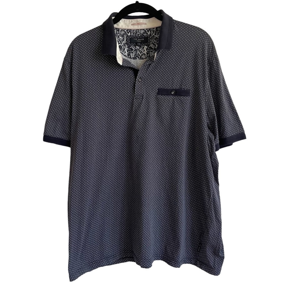 Ted Baker London Navy Patterned Polo Shirt, Size 6 (2XL)